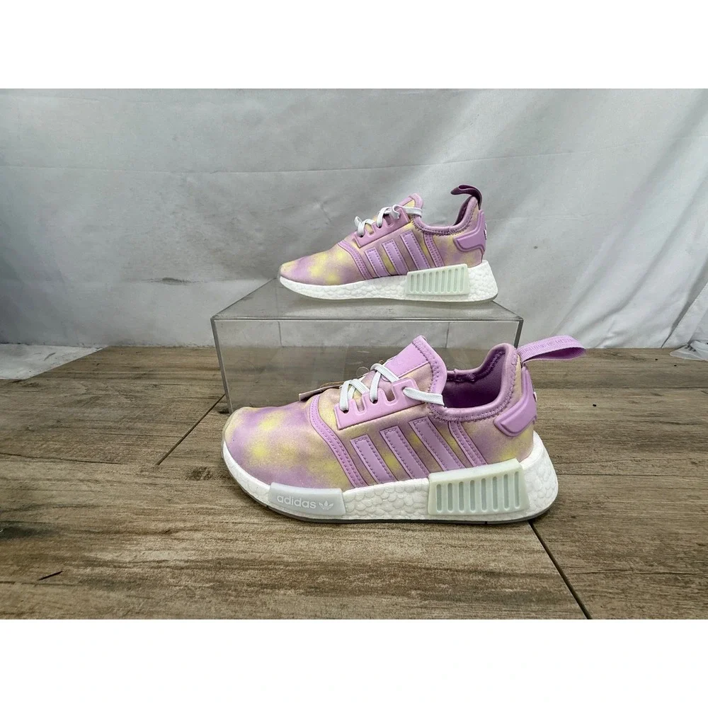 Adidas NMD_R1 J Kids Bliss Lilac Beam Yellow Tie Dye Sneakers HQ6184 Size 3.5Y